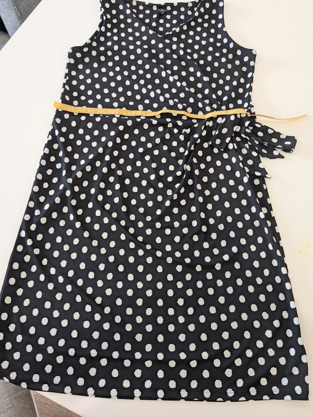 Talbots Woman 1X Black White Polka Dot Sleeveless Faux Wrap Dress – Tie Waist